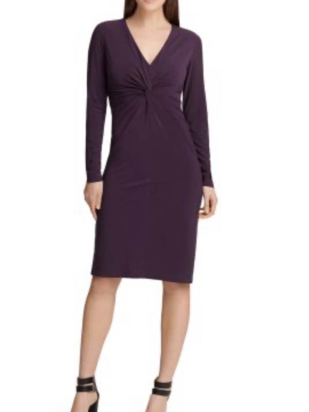 Donna Karan Ruched Jersey Midi stretch Dress in Deep Plum